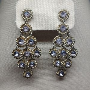 Gold tone/Smokey rhinestone teardrop earrings